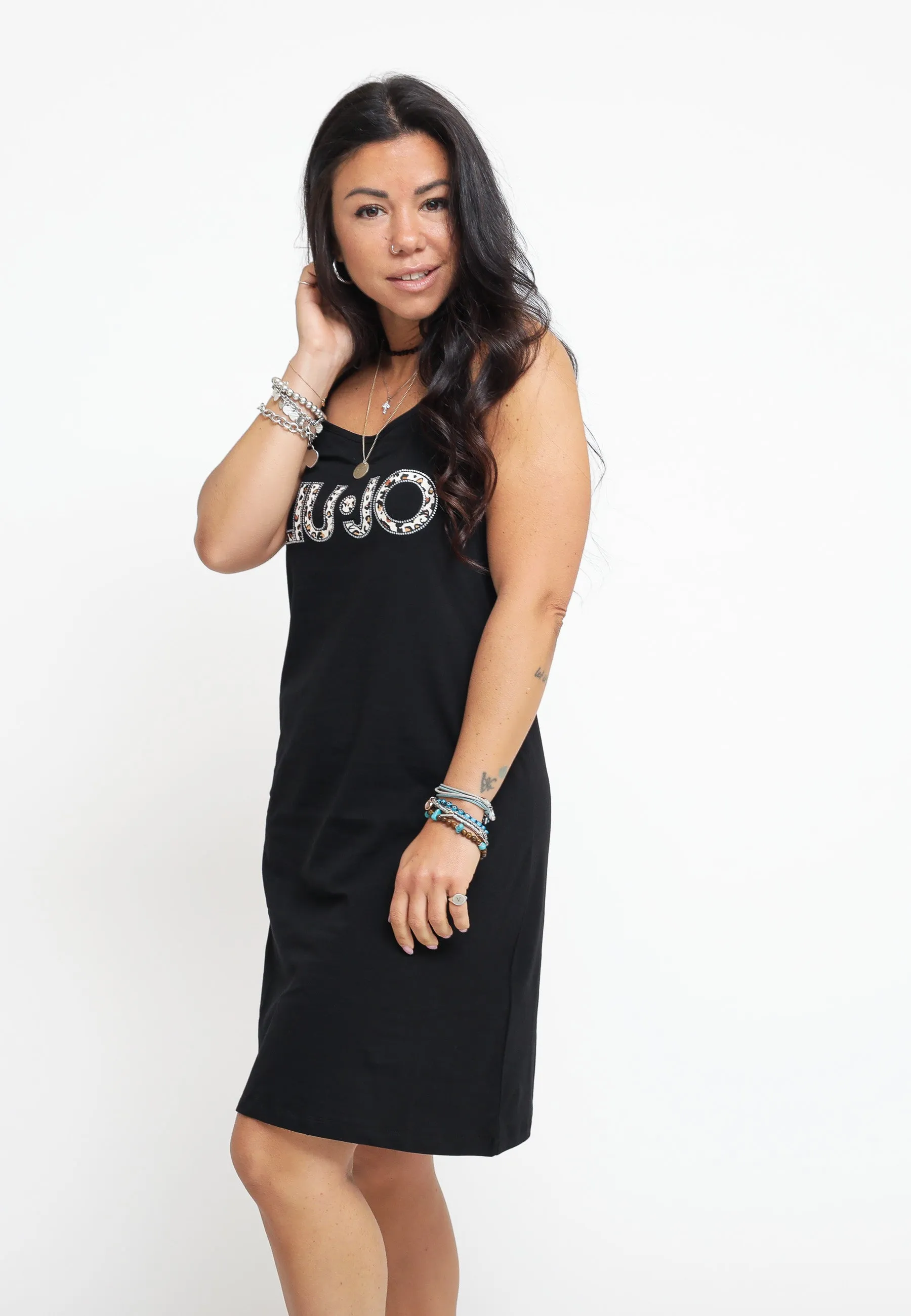 Jersey Dress - Black/Natural Leopard